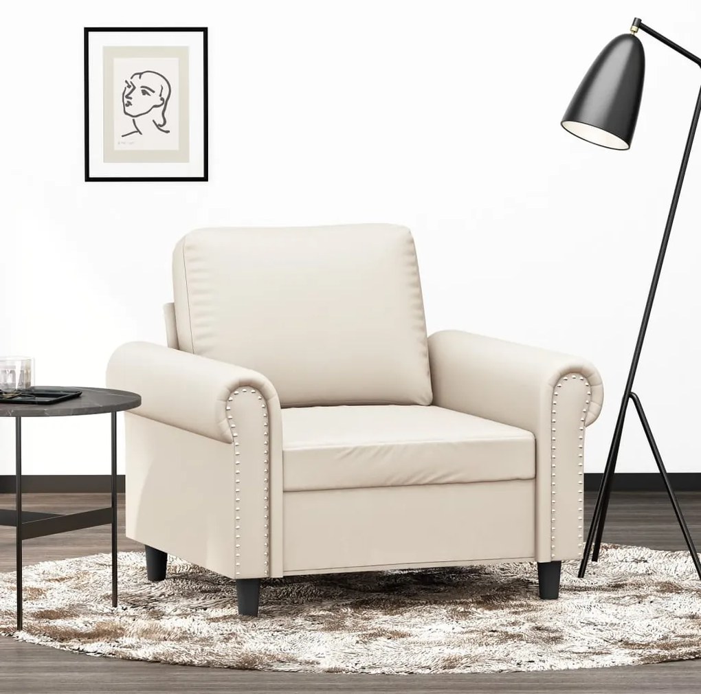 349114 vidaXL Canapea de o persoană, crem, 60 cm, piele ecologică