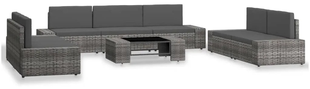 vidaXL Set mobilier de grădină, 8 piese, gri, poliratan