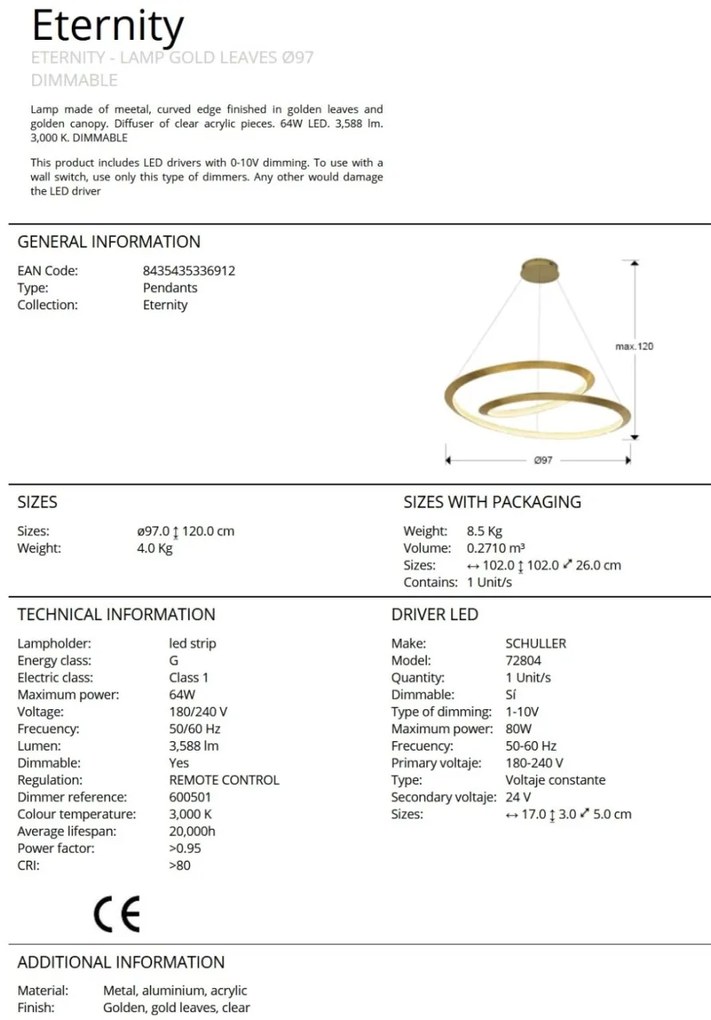 Lustra LED cu telecomanda design modern Eternity 97cm