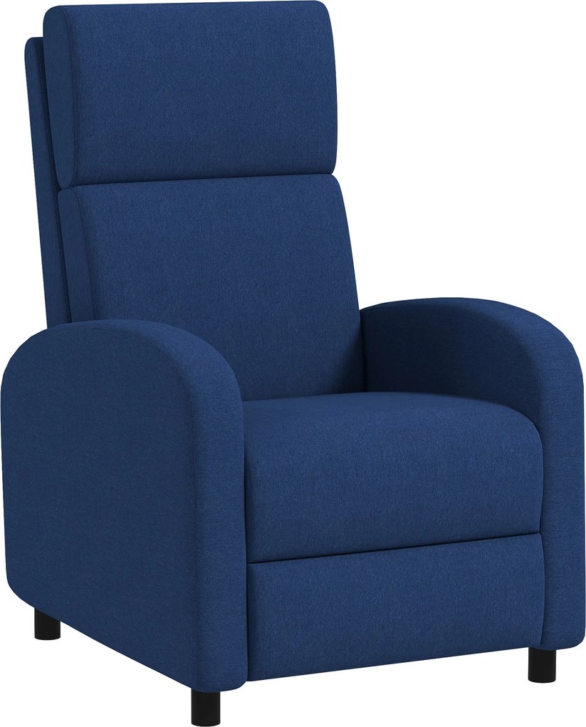 HOMCOM Fotoliu Relax Reclinabil Manual 160° cu Suport pentru Picioare, Fotoliu Reclinabil Tapițat Ergonomic din Material Textil Tip In pentru Dormitor, Birou, Sufragerie, Albastru | Aosom Romania