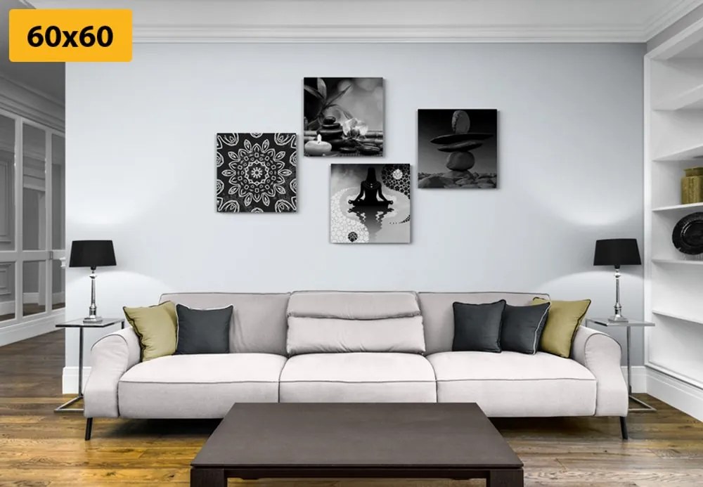 Set tablouri armonie Feng Shui în design alb-negru