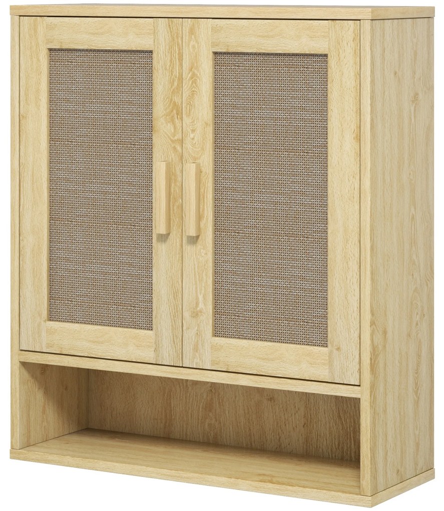 HOMCOM Mobilier de baie de perete dulap wc suspendat cu uși duble și raft deschis 59 x 20 x 66,5 cm efect lemn de stejar | Aosom Romania