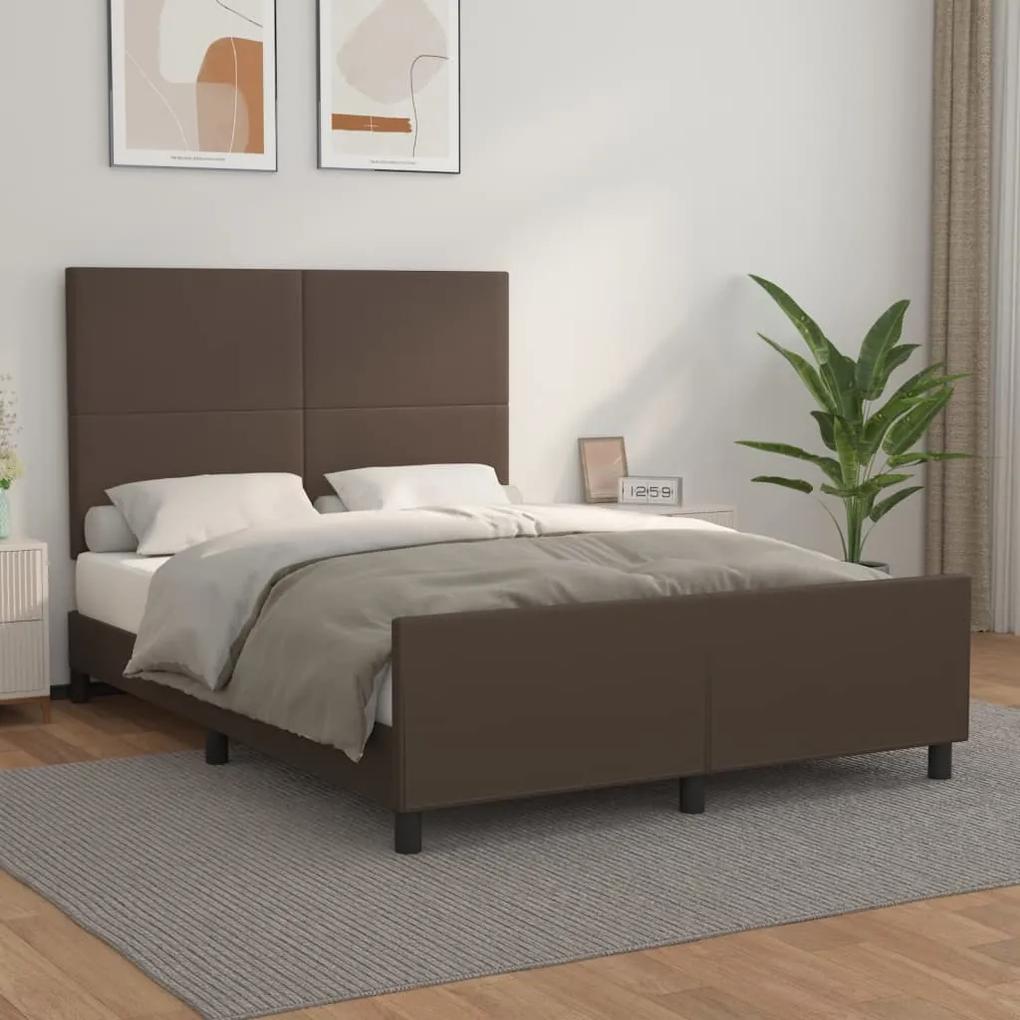 3125448 vidaXL Cadru de pat cu tăblie, maro, 140x190 cm, piele ecologică