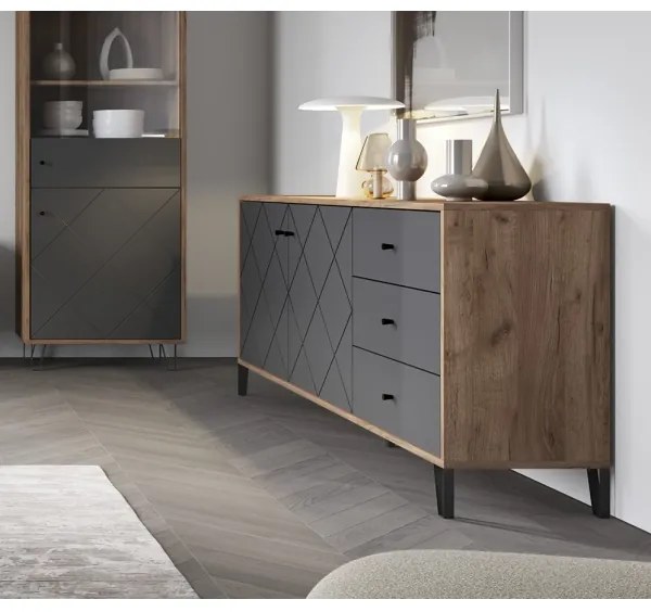 Comodă SULA, stejar craft/negru