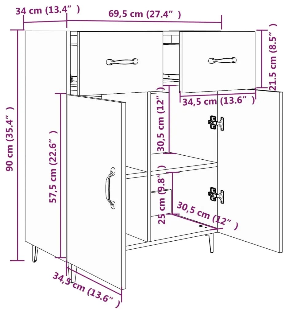 Servanta, stejar maro, 69,5x34x90 cm, lemn prelucrat 1, Stejar brun