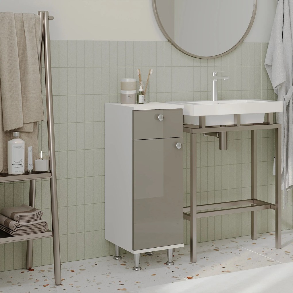 Corp Baie Zaria, 1 Sertar, 1 Usa, Gri Lucios/Alb, MDF, L 30 x l 35 x H 85 cm