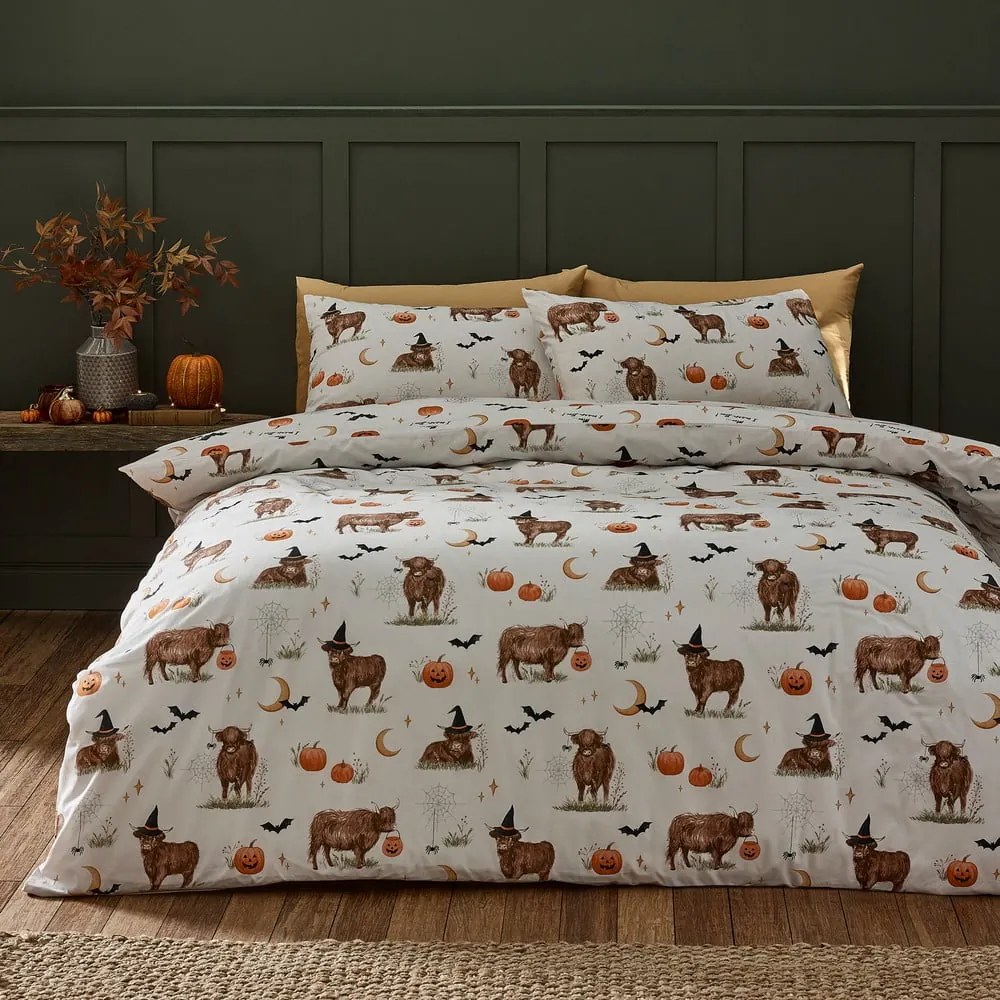 Lenjerie de pat grej pentru pat dublu, extinsă 230x220 cm Halloween Highland Cow – Catherine Lansfield