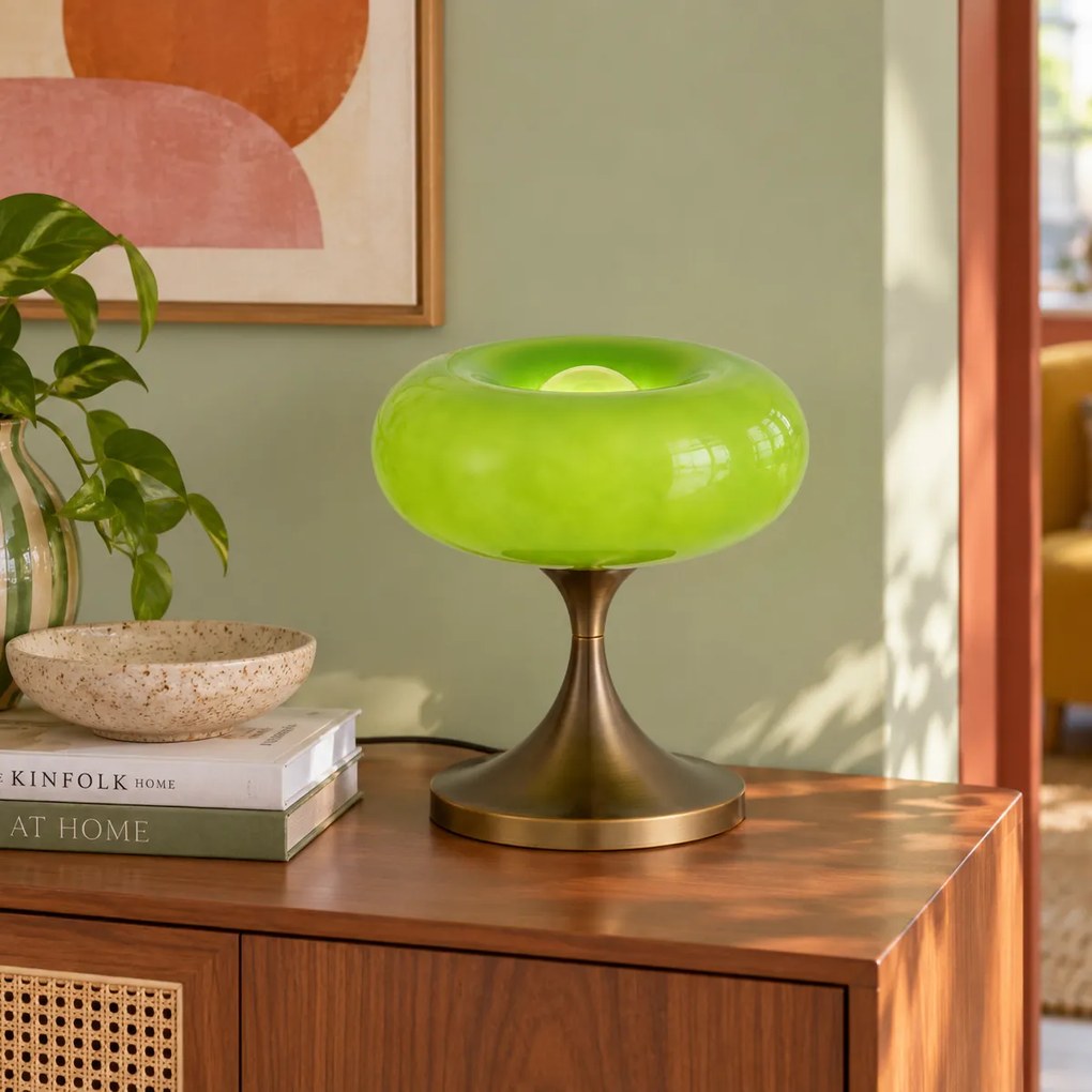 Lampă de masă retro bronz închis cu abajur din sticlă verde 31 cm - Glaze