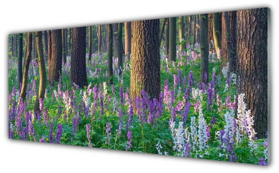 Tablouri acrilice Pădure Flori Natura Verde Violet Maro