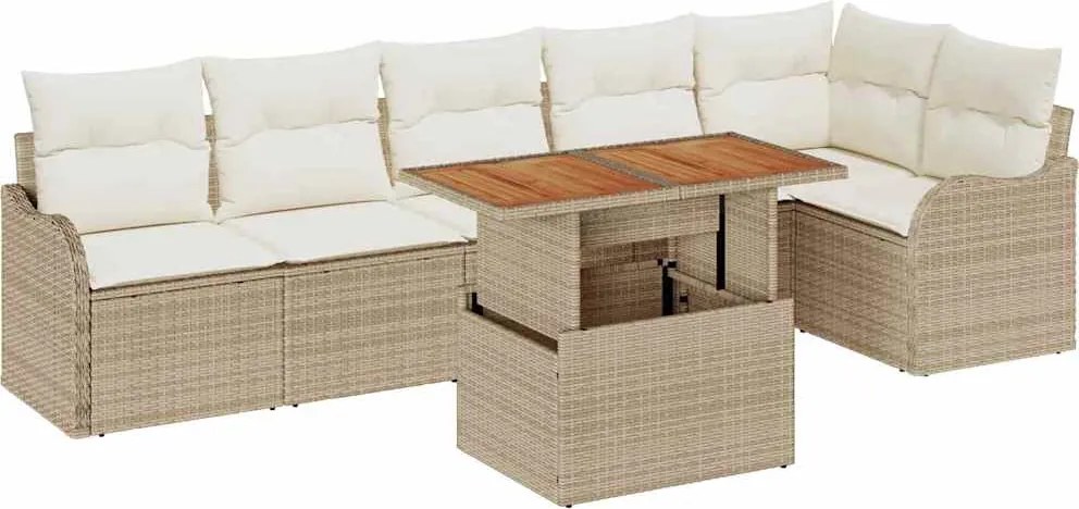 vidaXL Set de canapele pentru grădină 7 pcs Bej Rattan poli