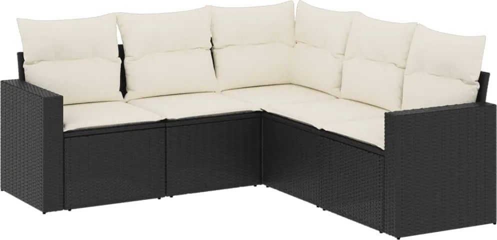 vidaXL Set mobilier de grădină cu perne, 5 piese, negru, poliratan
