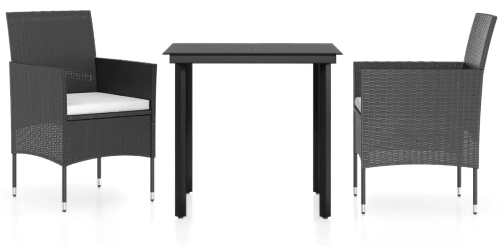 Set mobilier de gradina, cu perne, 3 piese, negru Negru, Lungime masa 80 cm, 3