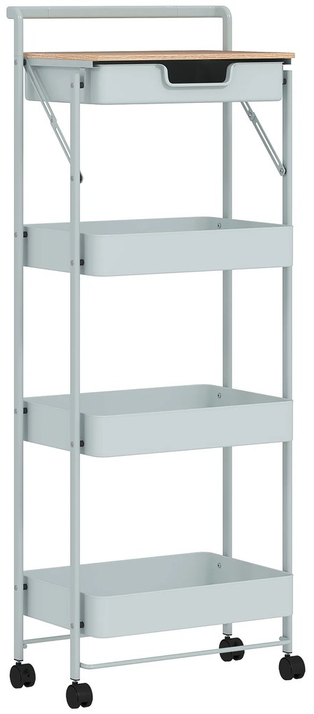 HOMCOM Desserte cărucior de depozitare cu roți 4 niveluri cu sertar, blat și coșuri, verde | Aosom Romania