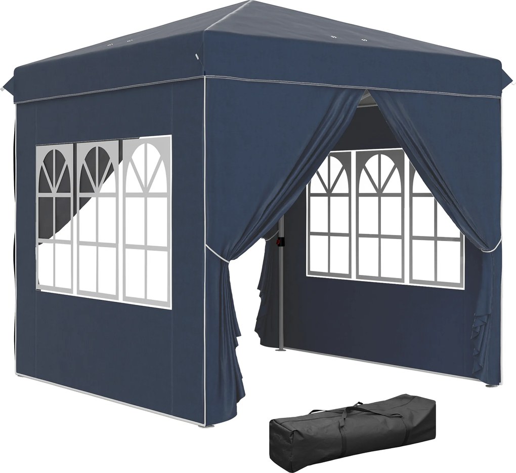 Outsunny Pavilion pop-up 2,5 x 2,5 m cu pereți laterali și geantă de transport, cort de grădină reglabil pe înălțime UPF50+, Albastru închis | Aosom Romania