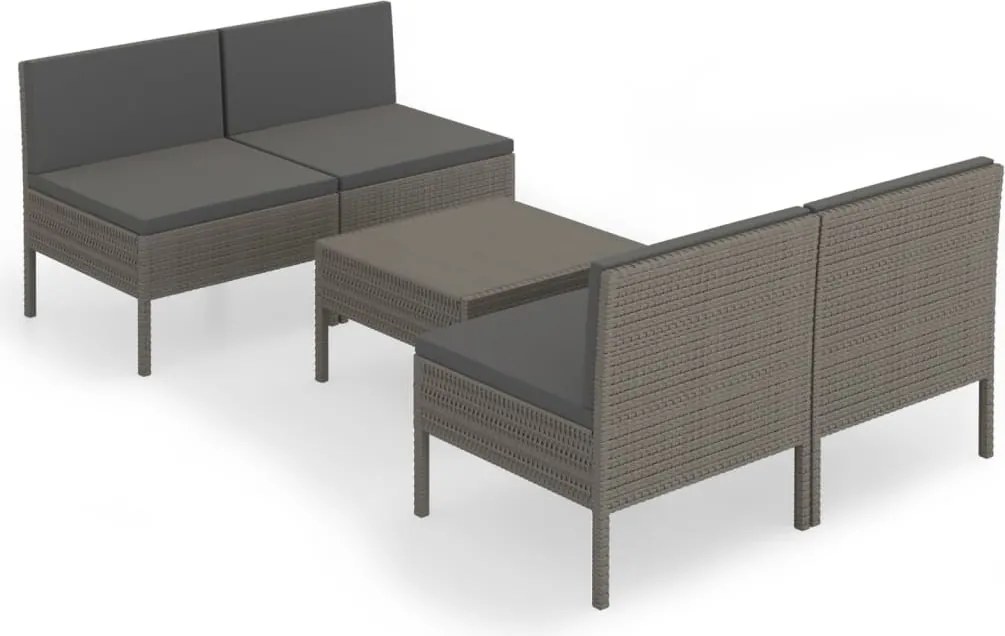 vidaXL Set mobilier de grădină cu perne, 5 piese, gri, poliratan