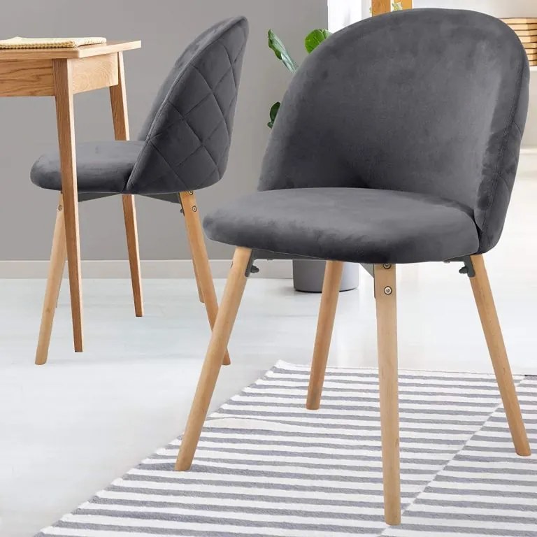 Set de 2x scaune de masă din catifea, gri închis