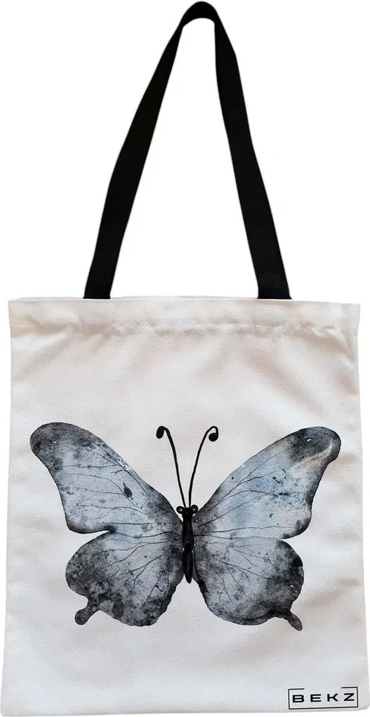 Sacosa de Panza pentru Cumparaturi, Geanta Tote, model Watercolor Butterfly 2, Cu fermoar, 38x34.5 cm, Alba, BEKZ®