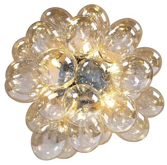 Plafoniera de design neagră cu sticlă chihlimbar 6 lumini - Uvas