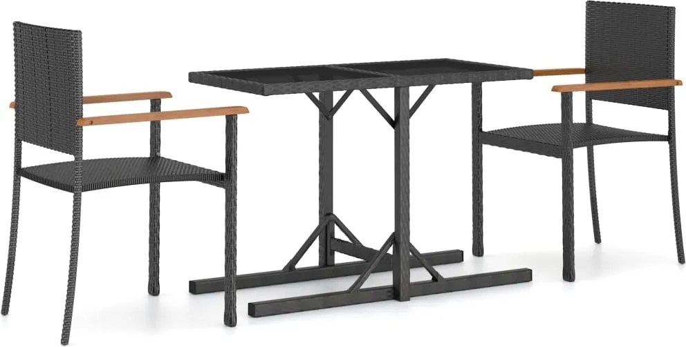 vidaXL Set mobilier de grădină, 3 piese, negru