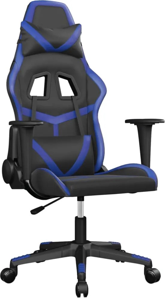 vidaXL Scaun de gaming de masaj, negru și albastru, piele ecologică