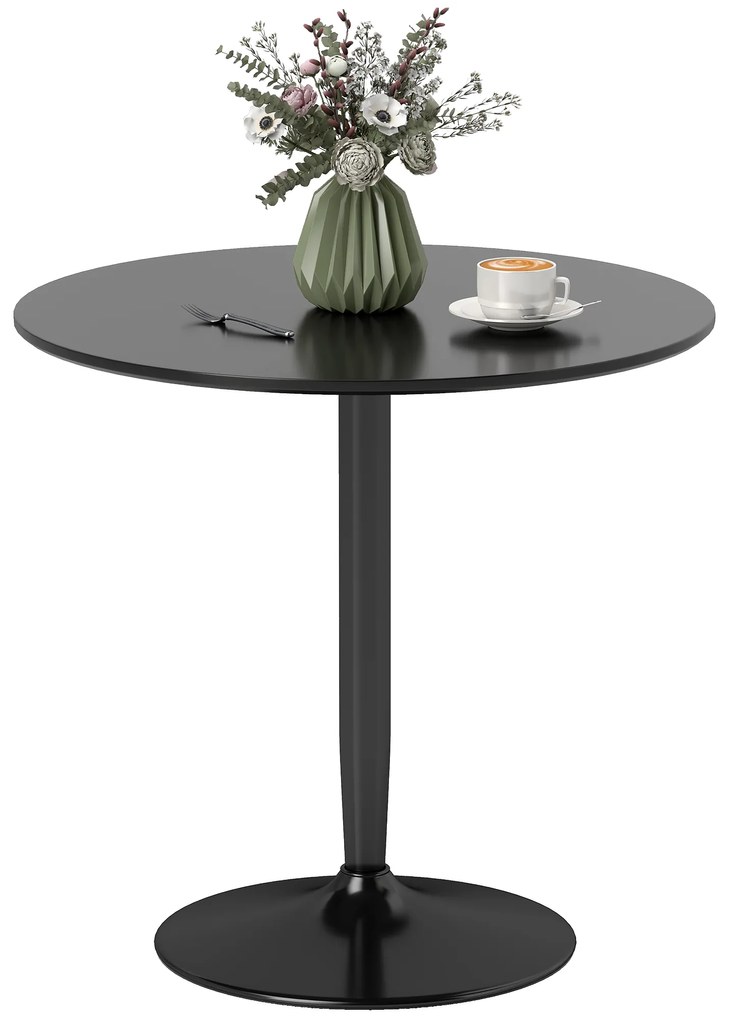 HOMCOM Masă pentru 2 persoane, blat rotund Ø80 cm, MDF și oțel, antiderapant, Negru, 75H cm | Aosom Romania