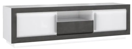 Comoda TV Cuantico Alb, Beton Optic Gri Inchis Si Alb Super Lucios, 192.7 Cm