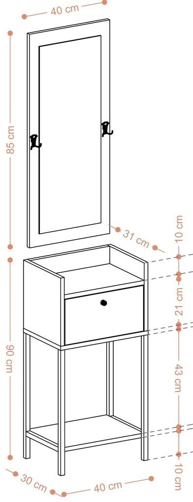 Set mobilier pentru hol Oliver 39 (Nuc + Negru). 1073488