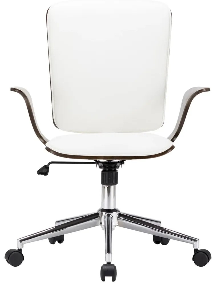 283133 vidaXL Scaun de birou rotativ, alb, piele ecologică și lemn curbat