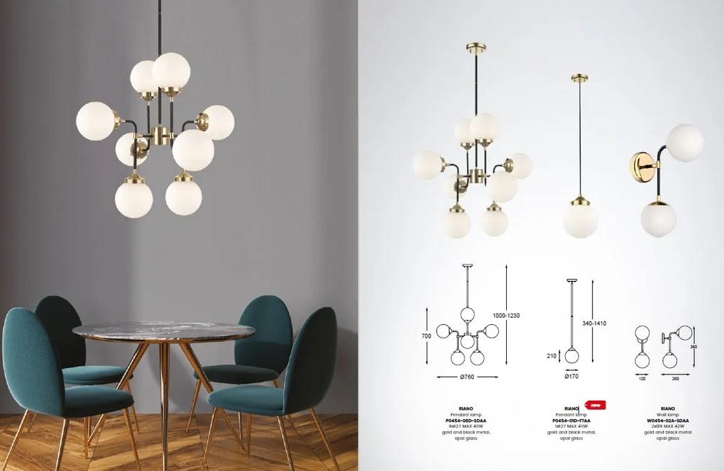 Lustra, Pendul modern modern RIANO auriu/ alb P0454-01D-F7AA ZL