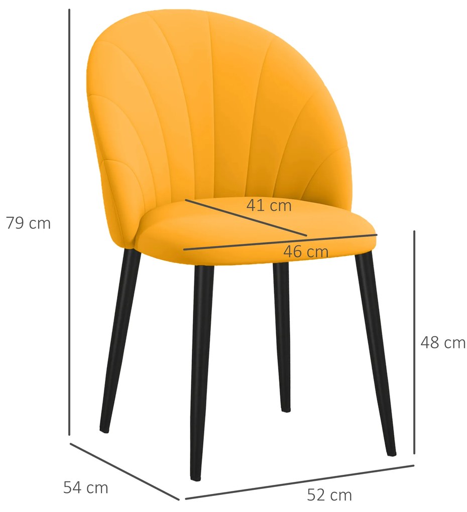 HOMCOM Set 2 Scaune de Sufragerie Tapițate cu Design Nordic și Ergonomic, 52x54x79 cm, Galben | Aosom Romania