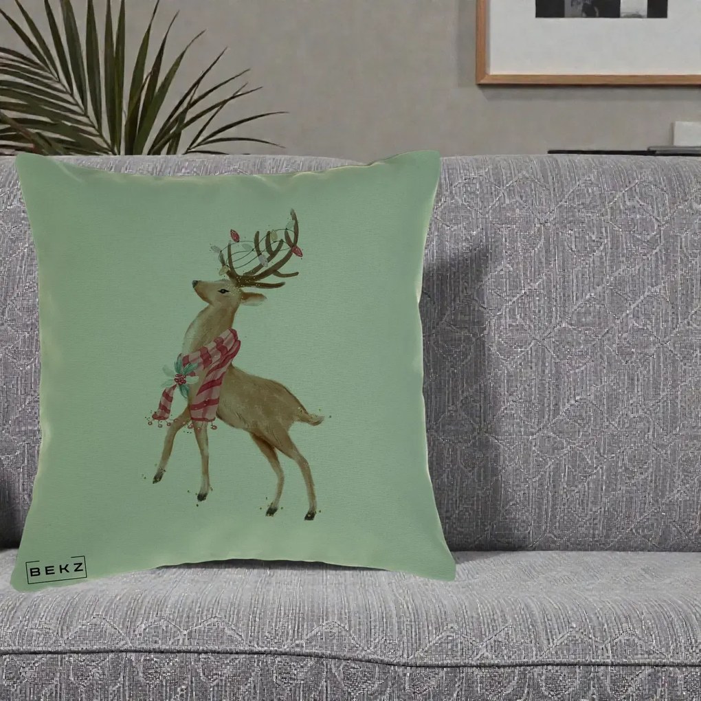 Perna Decorativa Renita cu Fular si Luminite, 40x40 cm, Verde, Husa Detasabila, Perna Inclusa, BEKZ®