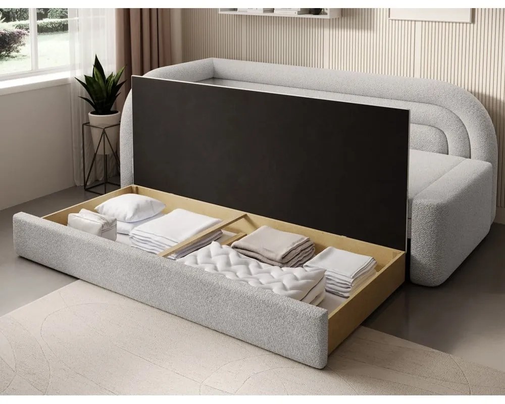 Canapea crem extensibilă/cu spațiu de depozitare cu tapițerie din țesătură bouclé cu colț pe partea stângă 223 cm Fabillo – ELTAP