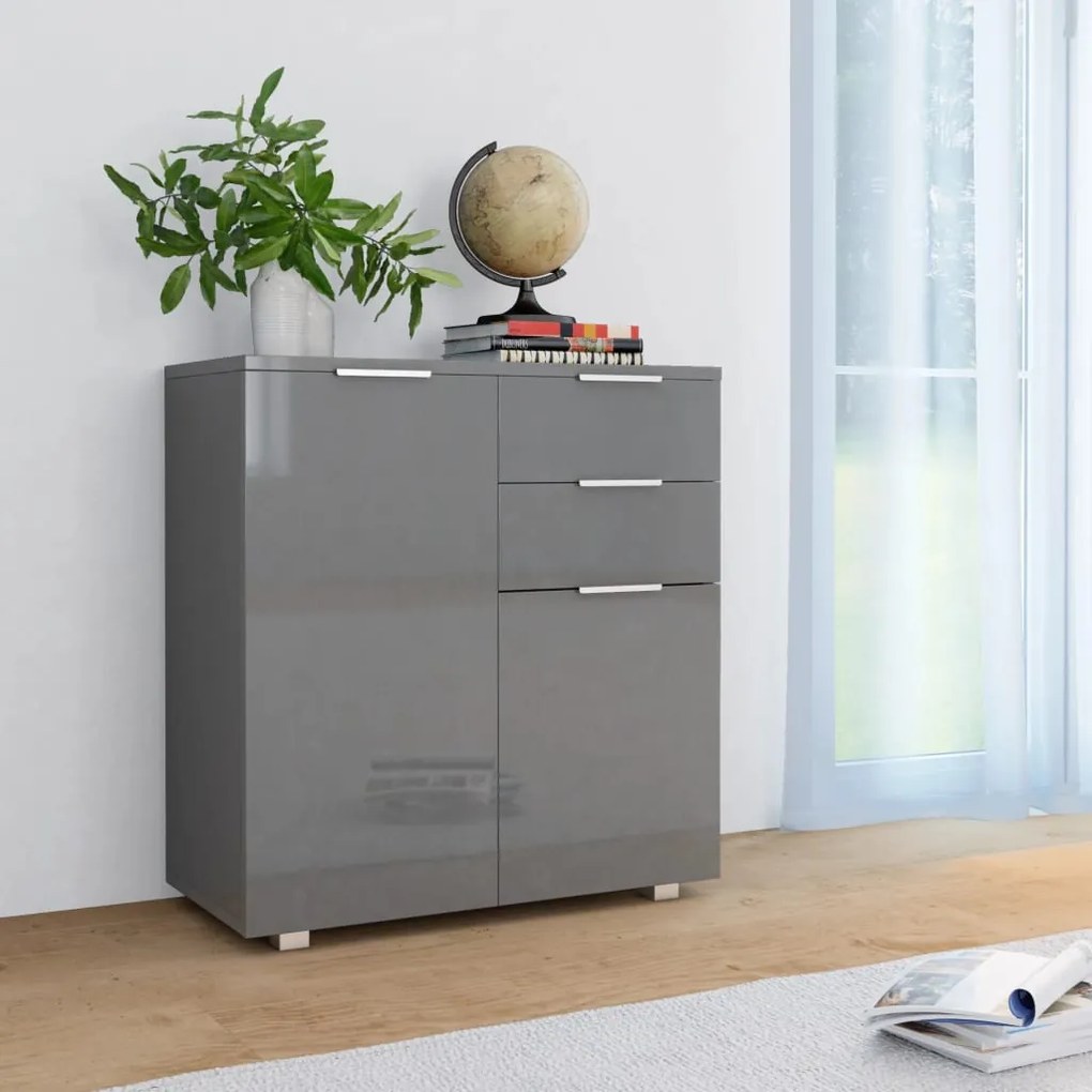 283717 vidaXL Servantă, gri foarte lucios, 71 x 35 x 76 cm, PAL