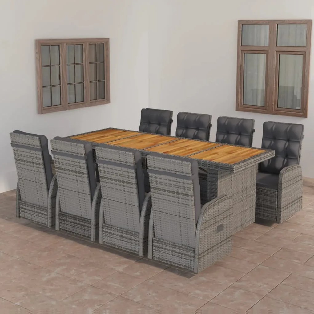 3059341 vidaXL Set mobilier de grădină cu perne, 9 piese, gri, poliratan