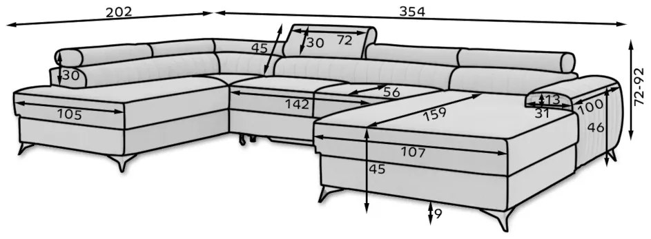 Supermobel Canapea in forma de U LACANTE, 354x92x202, Gojo 40, stanga