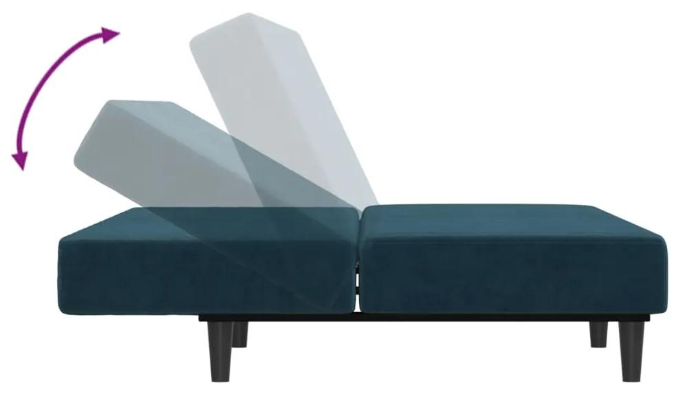 Canapea extensibila cu 2 locuri, albastru, catifea Albastru, Fara suport de picioare