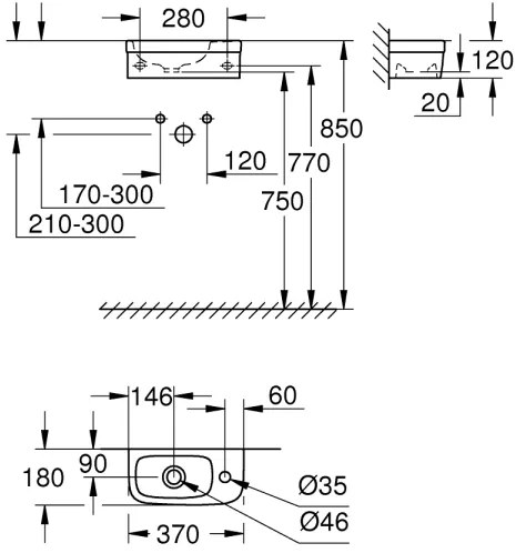 GROHE 39327000 - Lavoar BAU CERAMIC 370 × 180 mm, ceramică, alb