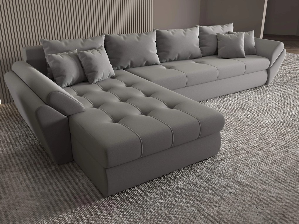 Colțar extensibil dumonde cu ladă de depozitare si sezut confortabil din spuma high-density, Loana XL Royal Gri 335x185 cm