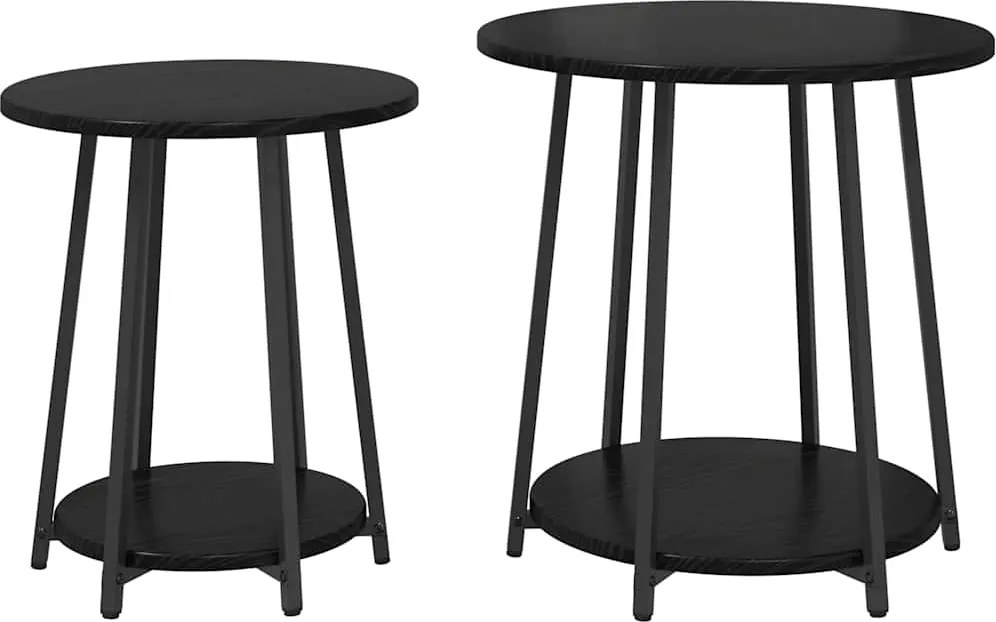 vidaXL Set măsuțe laterale cu raft 2 pcs Stejar Negru