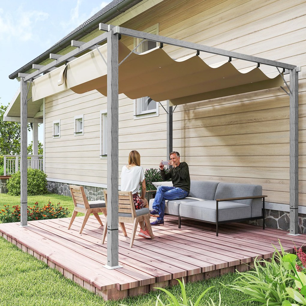 Outsunny Pergolă de Grădină 3 x 3 m, Acoperiș de Terasă Ajustabil, Cadru din Aluminiu, Protecție Solară UPF30+, Gri | Aosom Romania