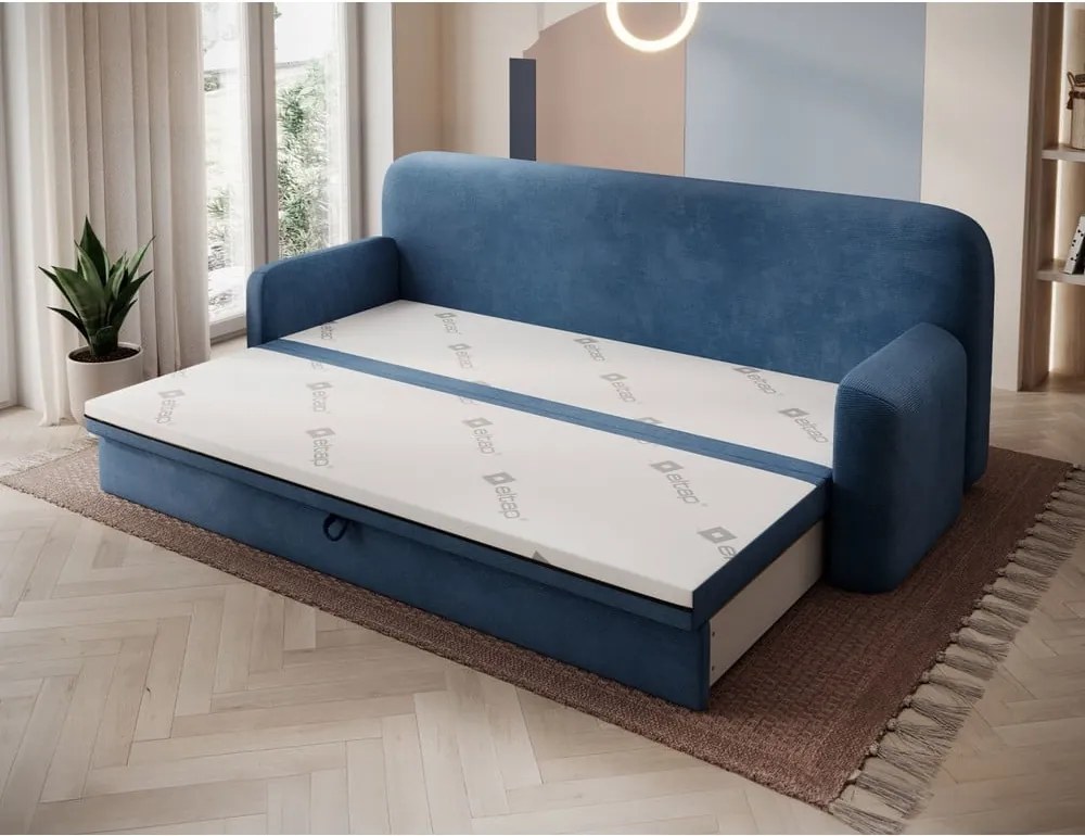 Canapea albastră extensibilă/cu spațiu de depozitare cu tapițerie din catifea reiată 236 cm Elioss – ELTAP