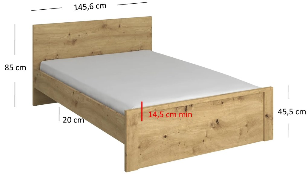 Pat matrimonial 140 cm Andra (Stejar artisan) (fără saltea și somieră). 1052749