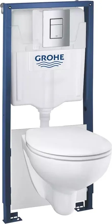 Set rezervor WC Grohe Solido 5 in 1 si clapeta crom Skate Cosmopolitan plus vas WC Bau Ceramic cu capac softclose