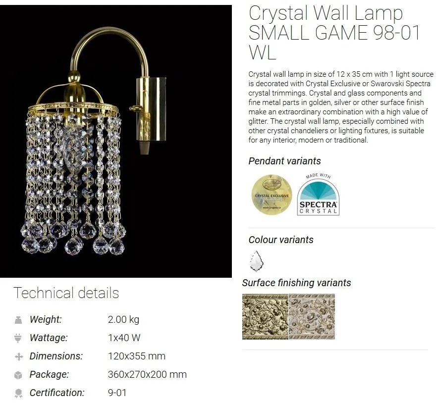 Aplica de perete Cristal Bohemia Exclusive SMALL GAME 98-01 WL CE