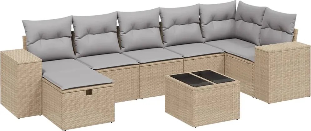 vidaXL Set canapele de grădină, 8 piese, cu perne, bej, poliratan