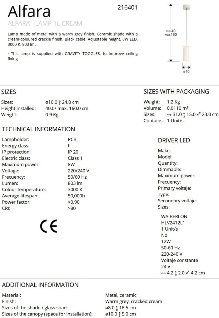 Lustra, Pendul ceramic LED Alfara