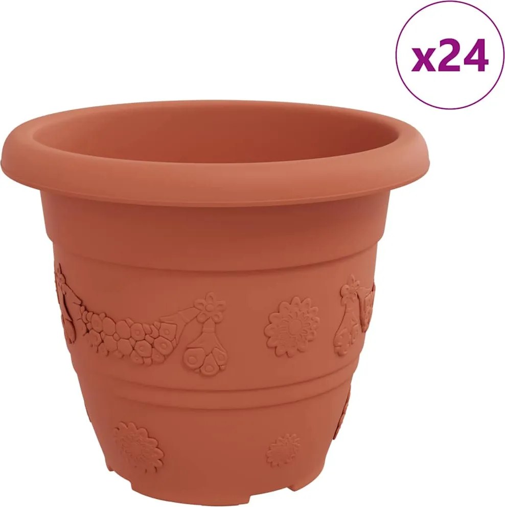 vidaXL Ghiveci rotund pentru flori 24 pcs Roșu cărămidă Ø 26 x 21.5 cm