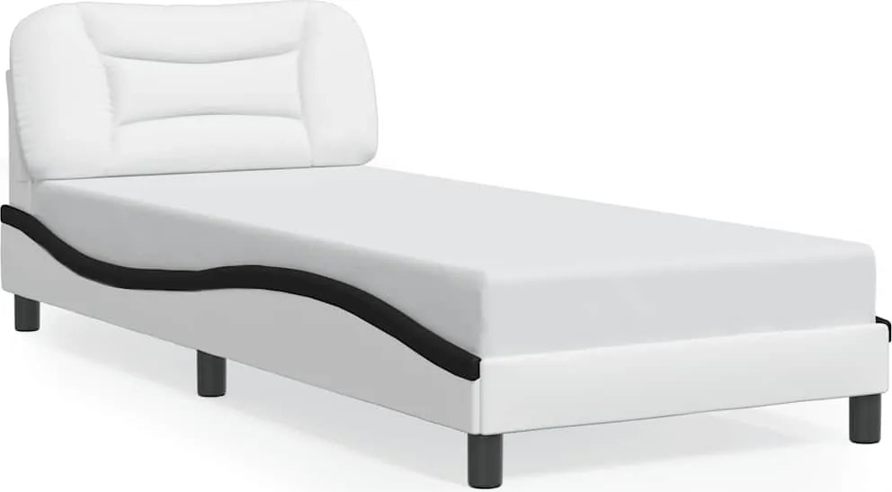 vidaXL Cadru de pat fără saltea Hvar alb și negru 90x190 cm piele artificială