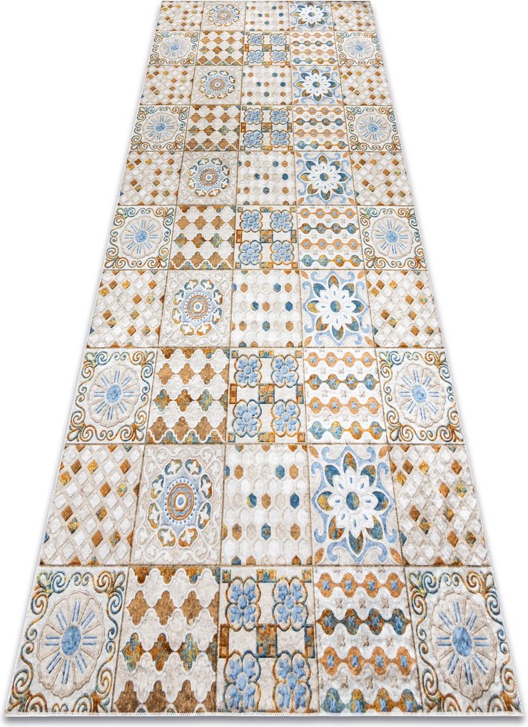 ANDRE 53010 covor lavabil gresii de Lisbona, bucatarie, anti-alunecare - bej / albastru