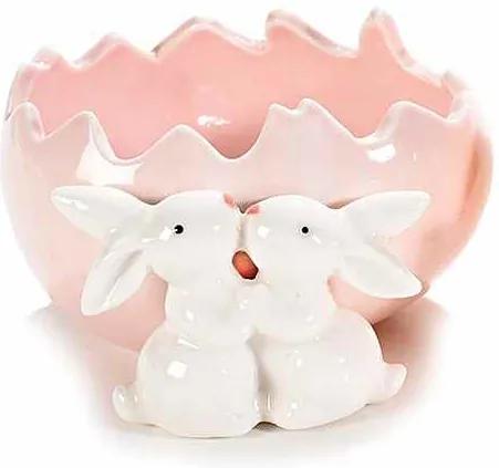 Ou Paste ceramica model Iepurasi roz 11 cm x 11 cm x 6 h